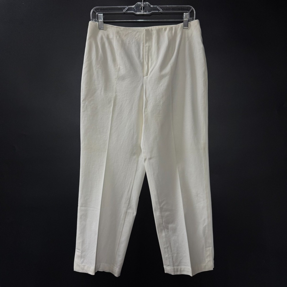Dana Buchman Pants Women 8 Cream Tapered Trousers Cotton Blend Flat Front Career